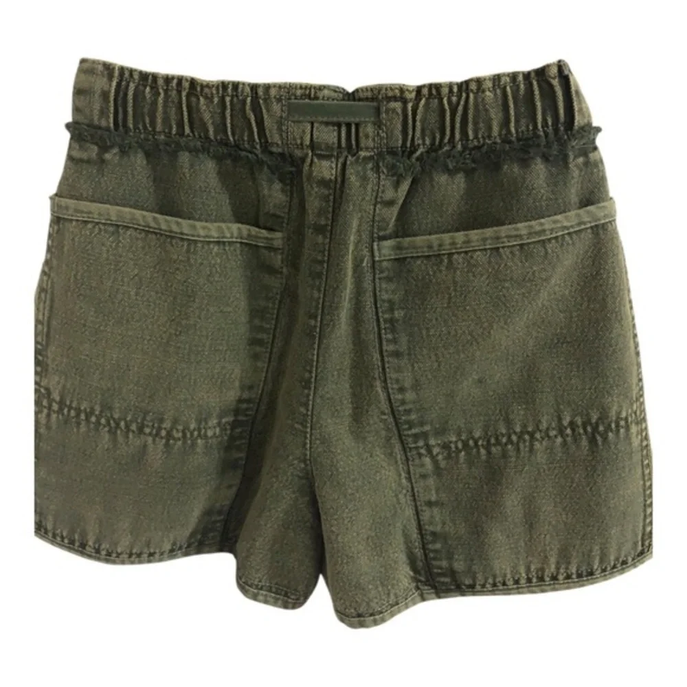 Free People green washed denim fringe paperbag waist‎ cotton shorts size XS new